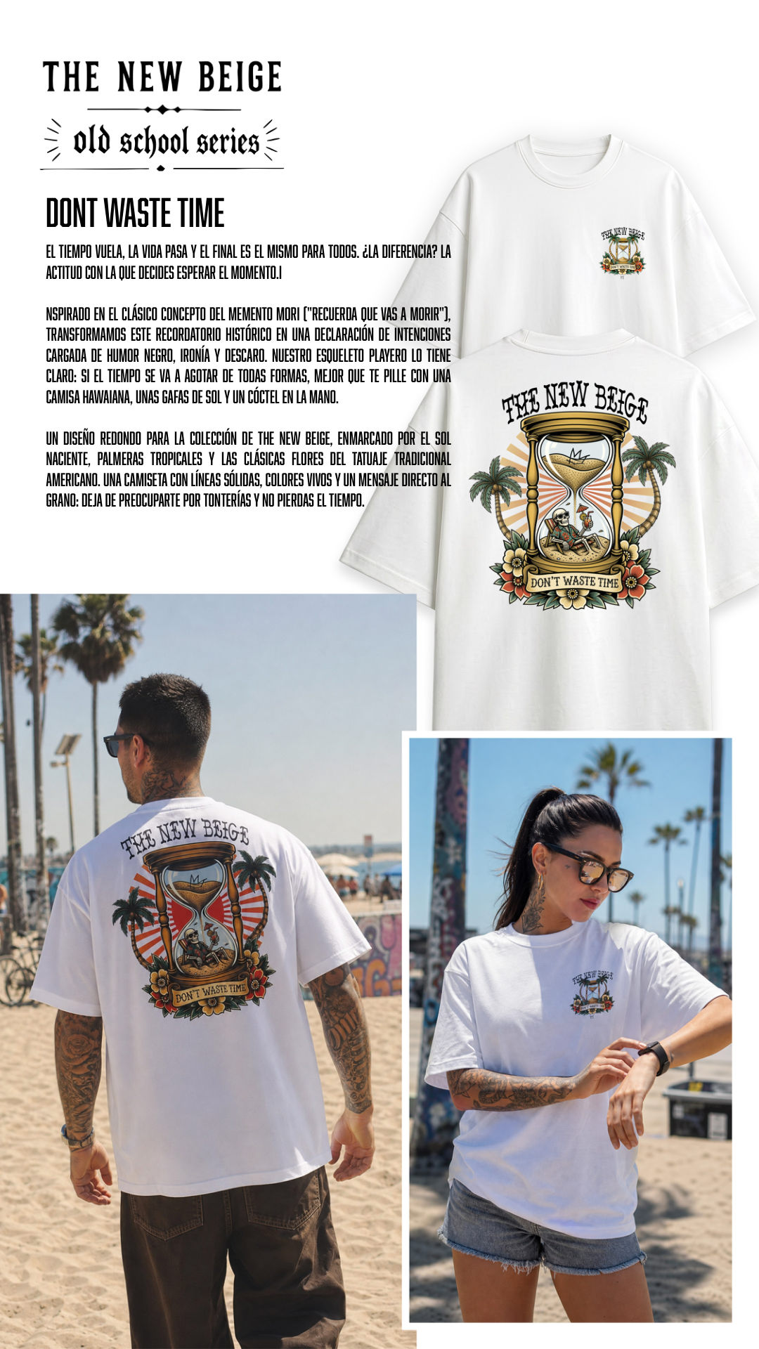 Camiseta Don't Waste Time — Old School Series de The New Beige